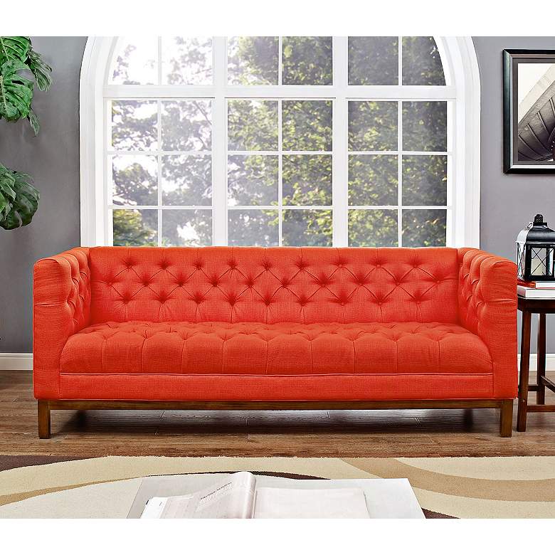 Image 1 Panache 84 inch Wide Atomic Red Fabric Tufted Sofa