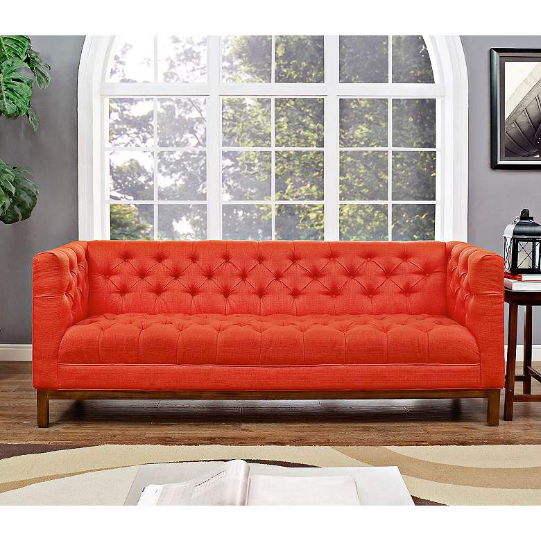 Image 1 Panache 84" Wide Atomic Red Fabric Tufted Sofa