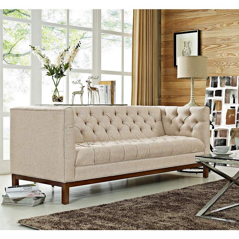 Image 1 Panache Beige 84 inch Wide Fabric Tufted Sofa