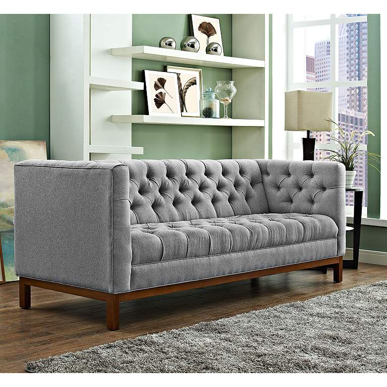 Image 1 Panache Expectation 84 inch Wide Gray Fabric Tufted Sofa