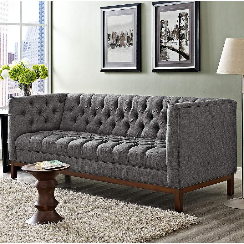 Image 1 Panache Gray 84 inch Wide Fabric Tufted Sofa