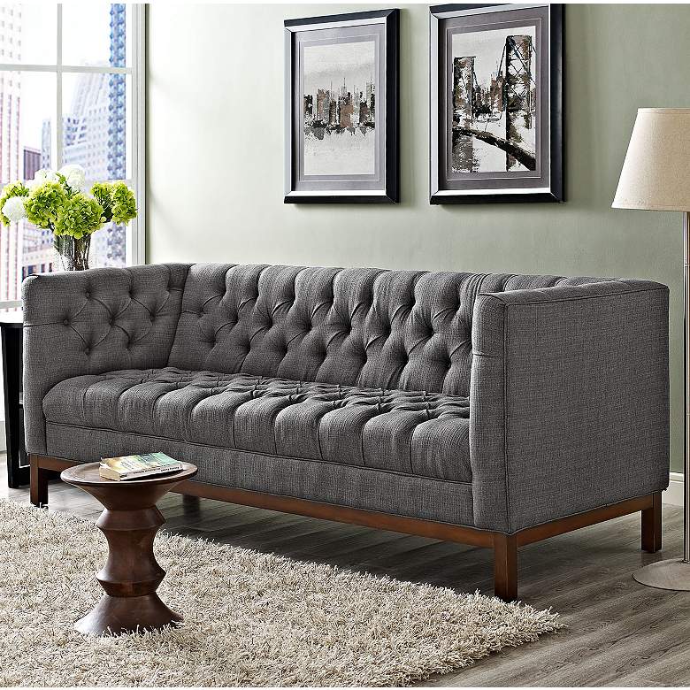 Image 1 Panache Gray 84" Wide Fabric Tufted Sofa