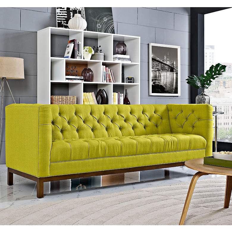 Image 1 Panache Wheatgrass 84 inch Wide Fabric Tufted Sofa