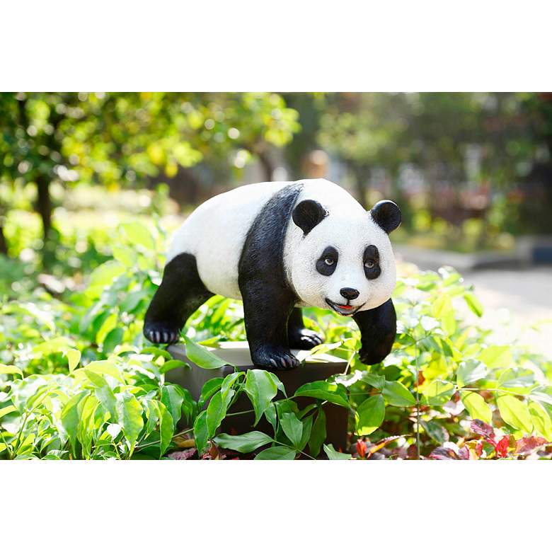 Image 6 Panda 15" High Black White Statue with Solar LED Spotlight more views