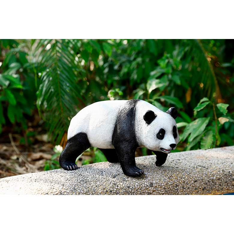 Image 7 Panda 15" High Black White Statue with Solar LED Spotlight more views