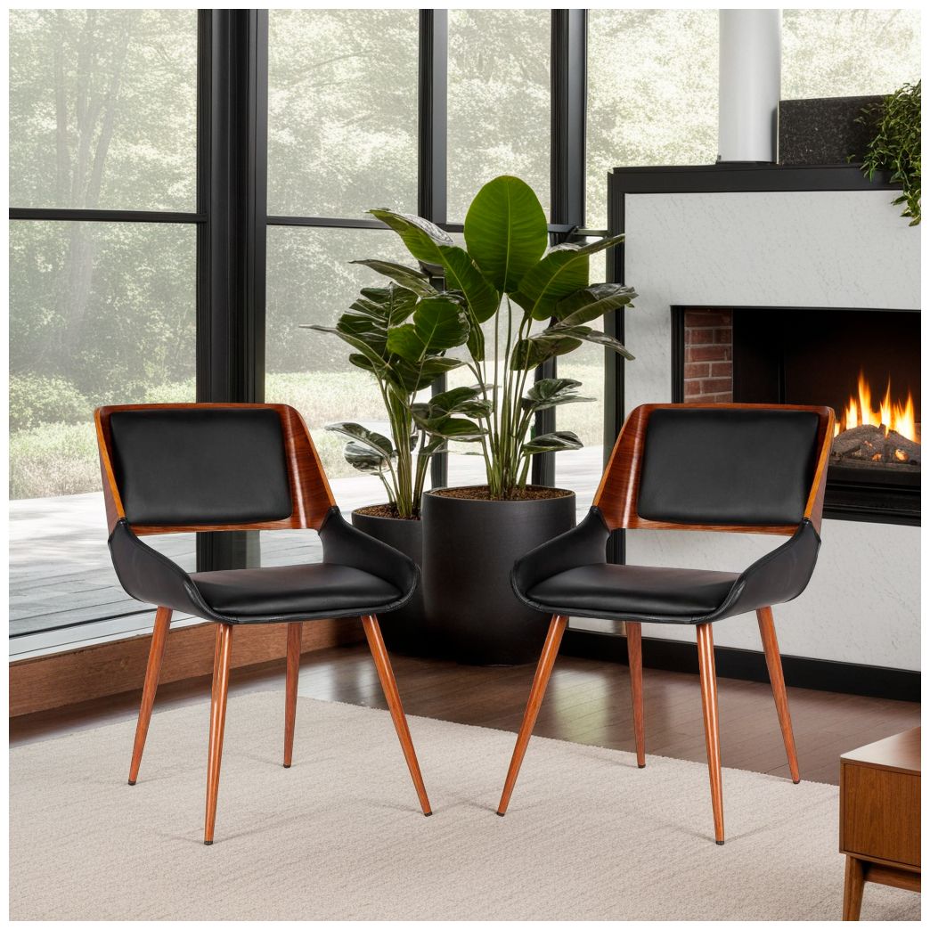 Panda Black Faux Leather and Walnut Wood Dining Chair