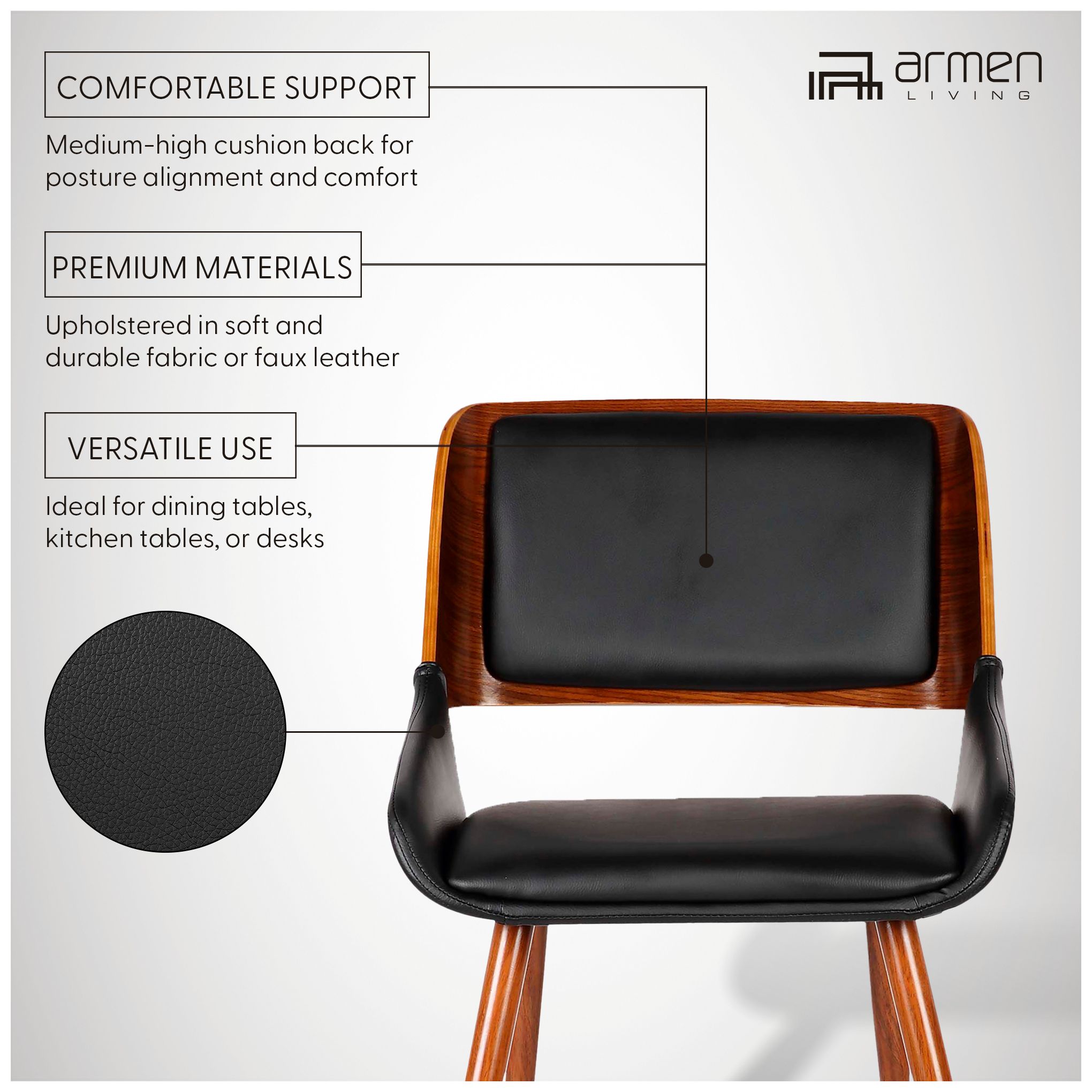 Panda Black Faux Leather and Walnut Wood Dining Chair