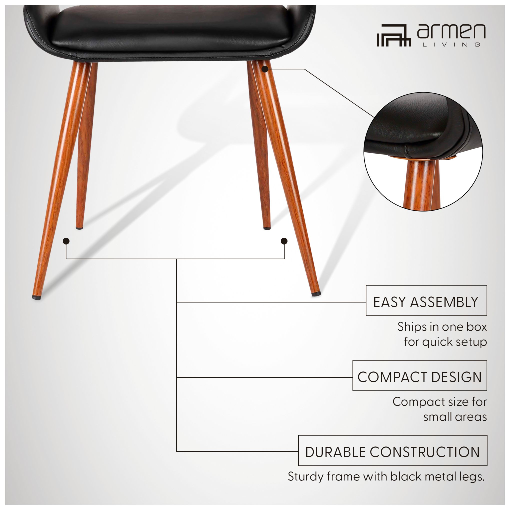 Panda Black Faux Leather and Walnut Wood Dining Chair