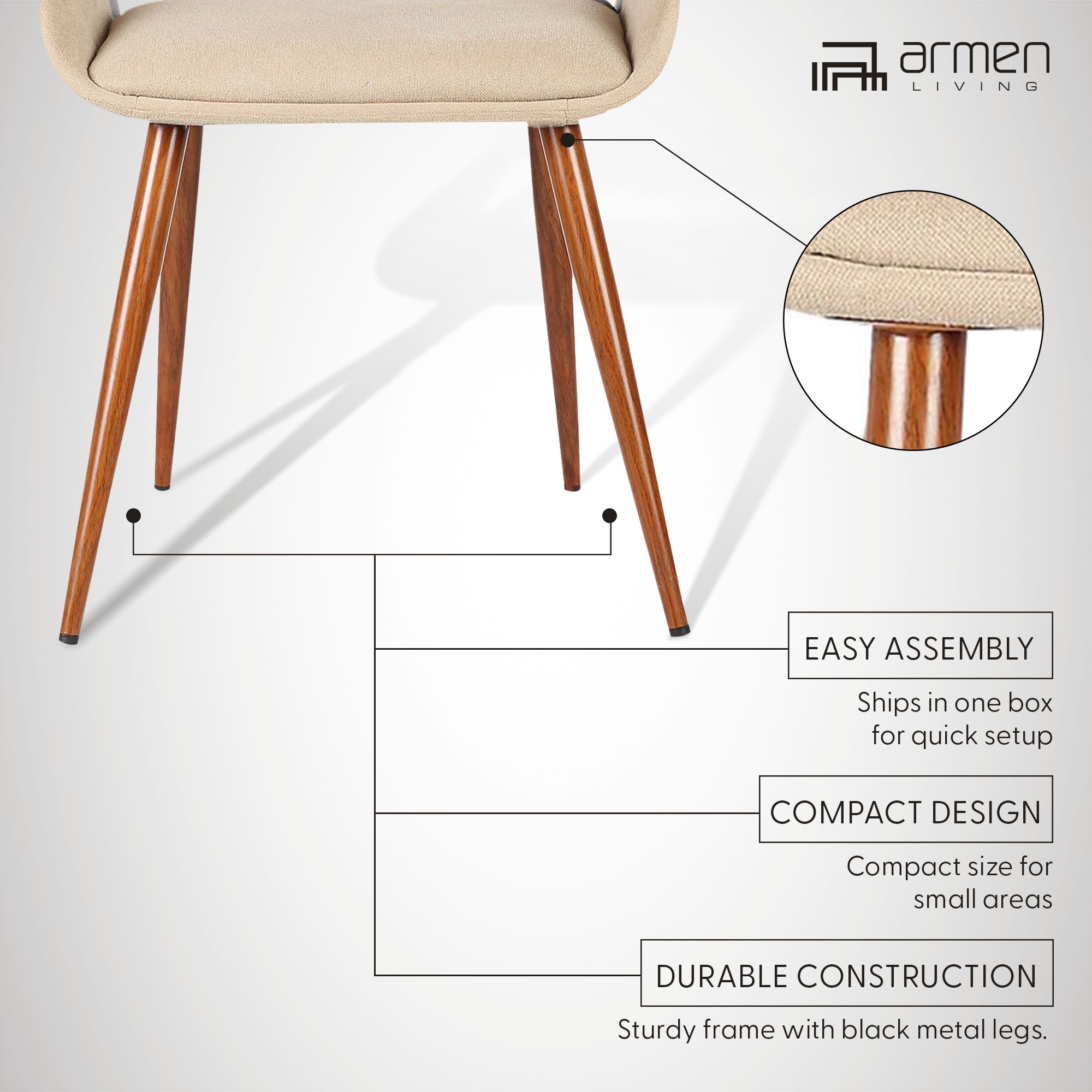 Panda Dining Chair in Brown Fabric and Walnut Finish