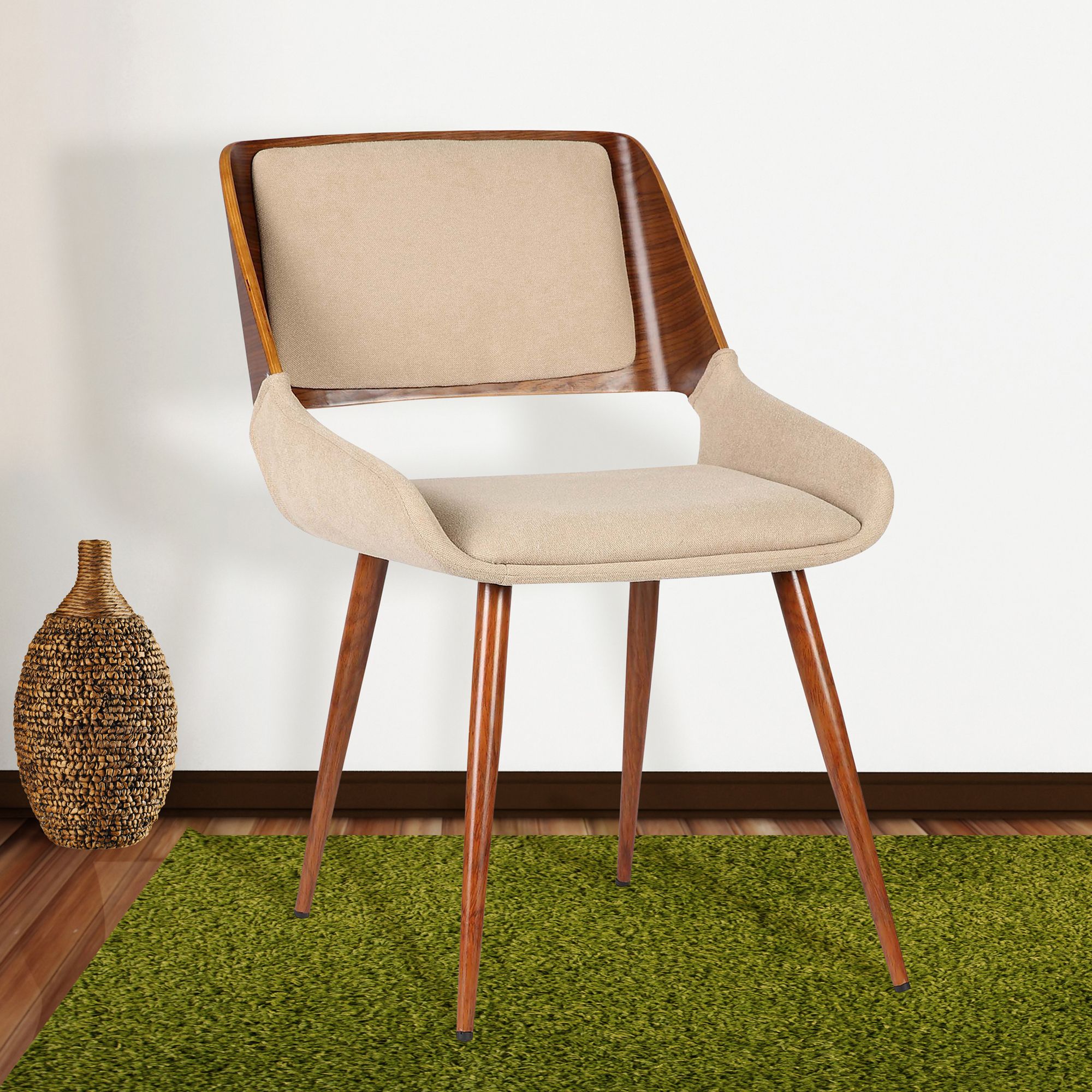 Panda Dining Chair in Brown Fabric and Walnut Finish