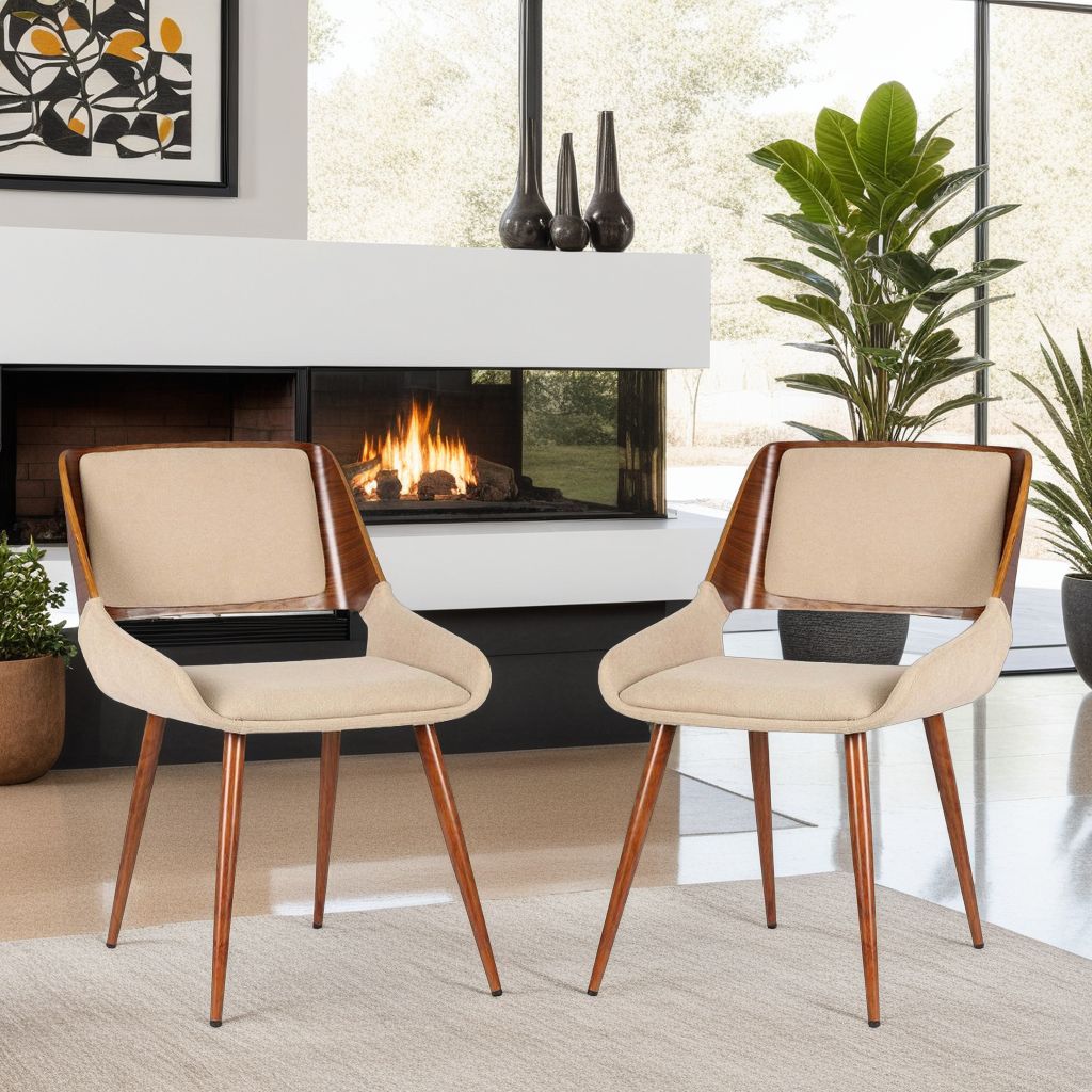 Panda Dining Chair in Brown Fabric and Walnut Finish