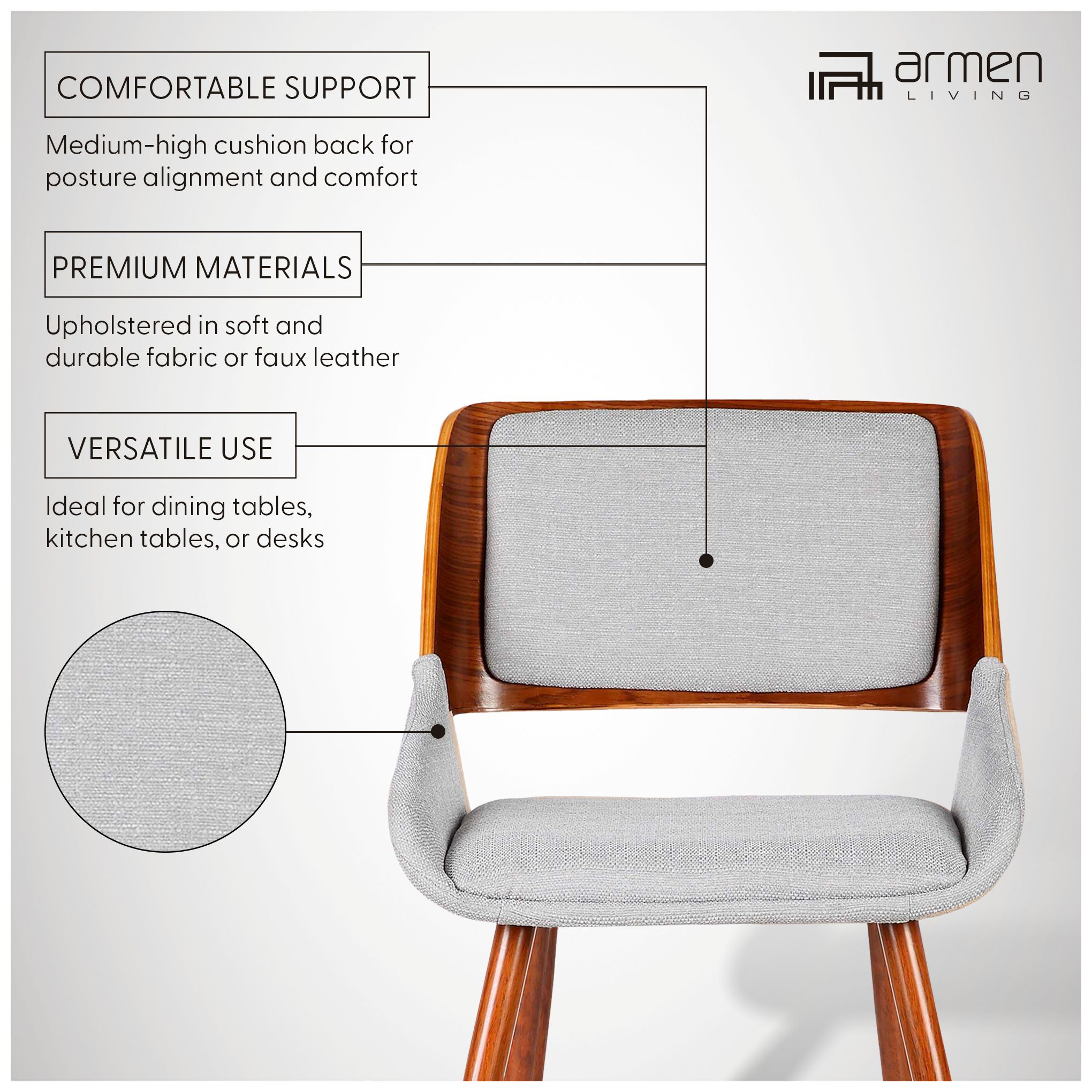 Panda Gray Fabric and Walnut Wood Dining Chair