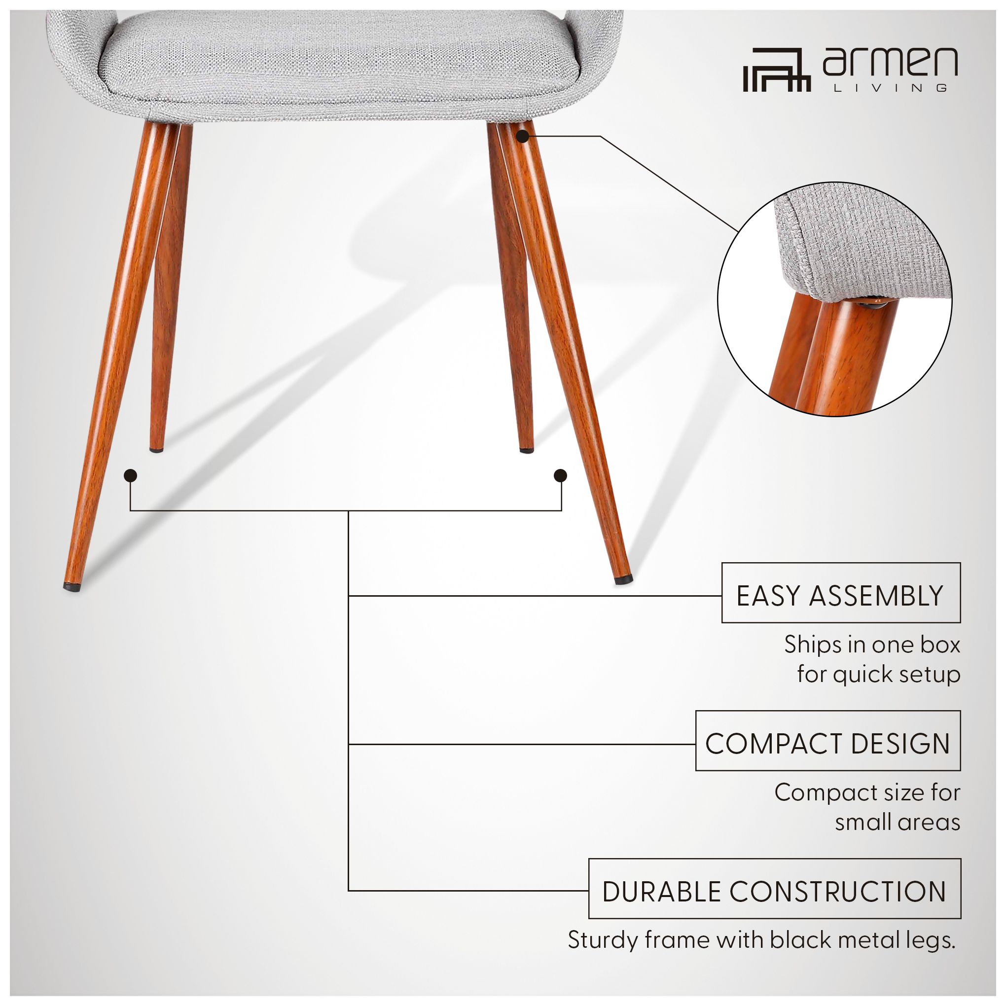Panda Gray Fabric and Walnut Wood Dining Chair