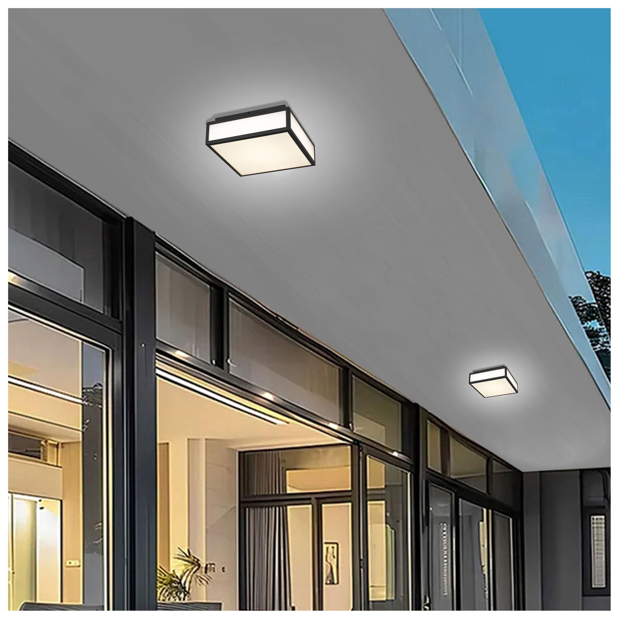 Image 6 Panel Square 10" Wide Sand Black LED Outdoor Ceiling Light more views
