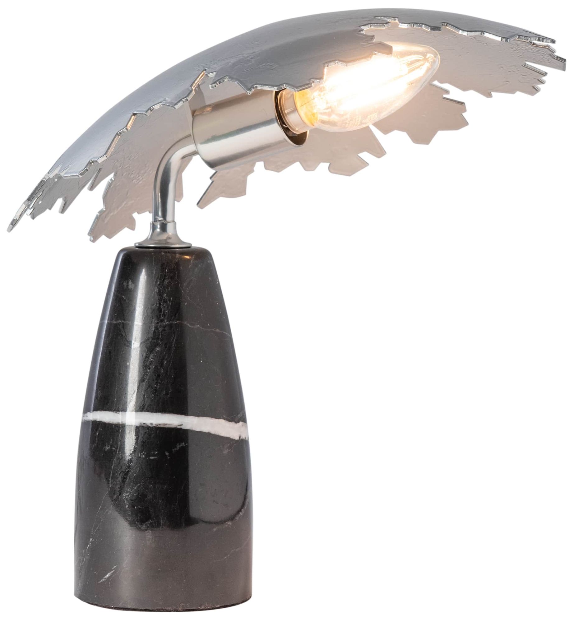 Pangea 10"H Black Marble Mini Table Lamp With Sterling Shade Made to Order