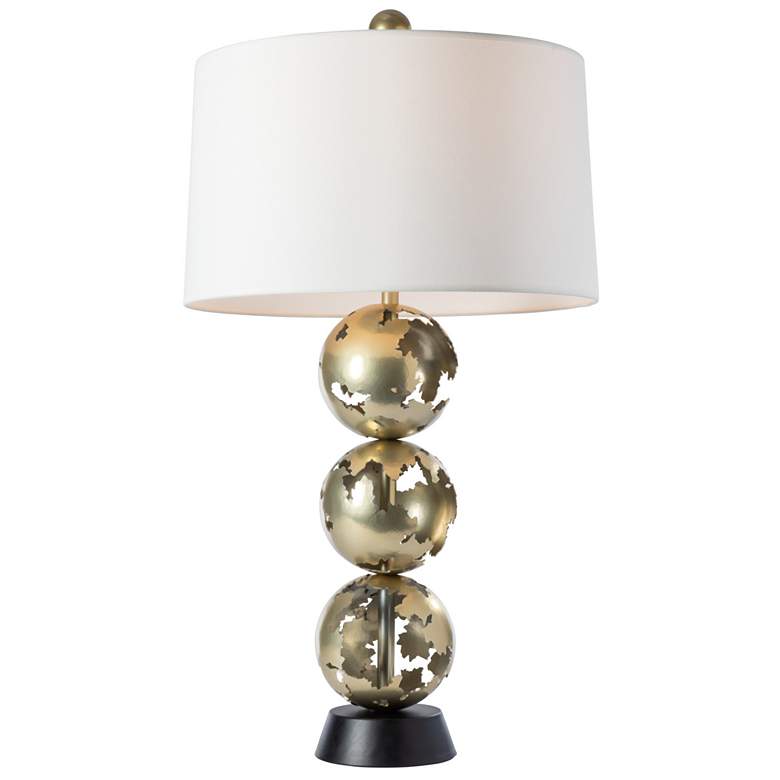Image 1 Pangea 32.6 inchH Tall Black Accent Modern Brass Table Lamp w/ Anna Shade
