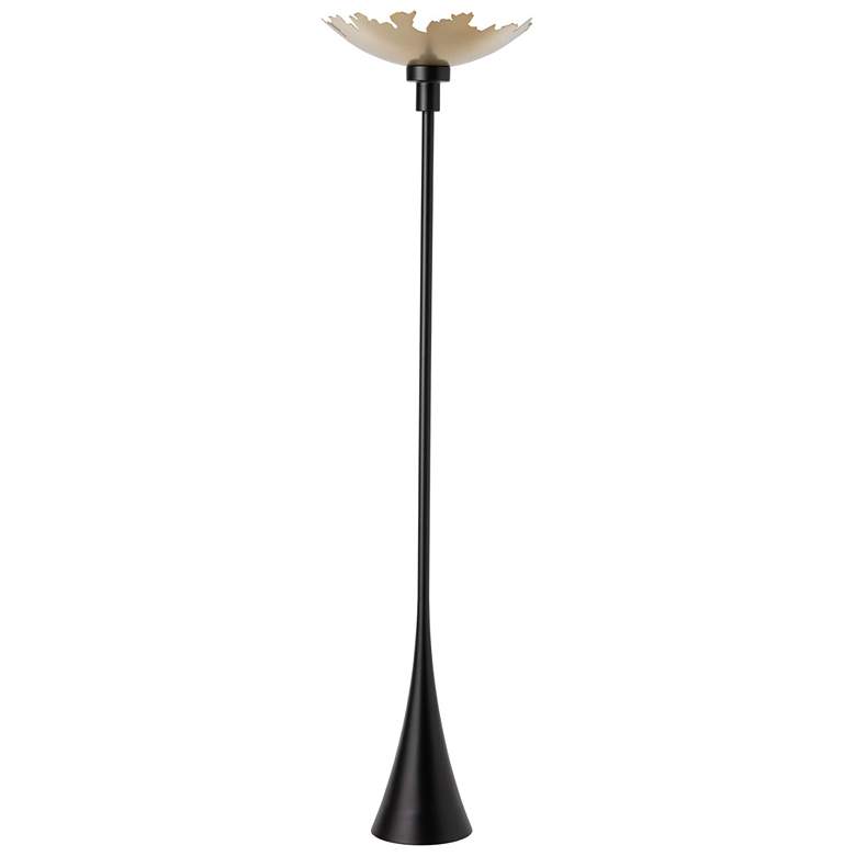 Image 1 Pangea 83 1/2" High" Black Torchiere Lamp With Modern Brass Shade