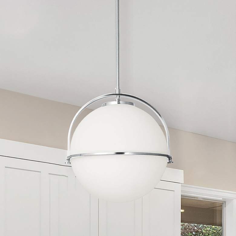 Image 1 Paola 11.5" Wide Polished Chrome Pendant With White Opal Glass
