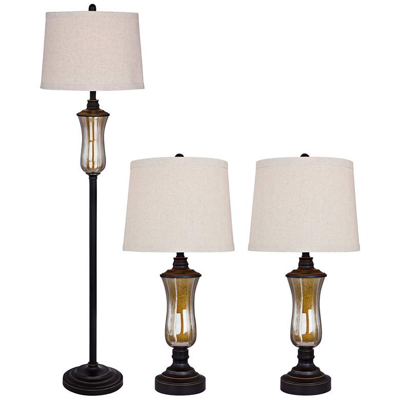 Image 1 Paola Seeded Glass Metal 3-Piece Floor and Table Lamp Set