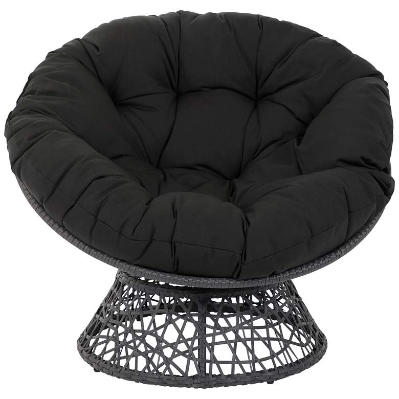 Image 2 Papasan Black Wicker Swivel Tufted Occasional Chair