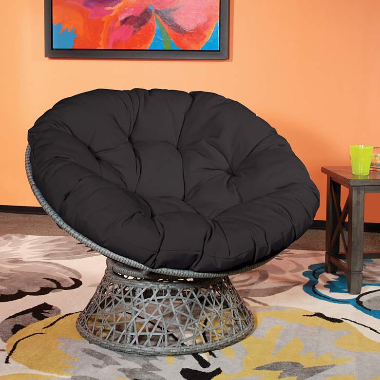 Image 1 Papasan Black Wicker Swivel Tufted Occasional Chair