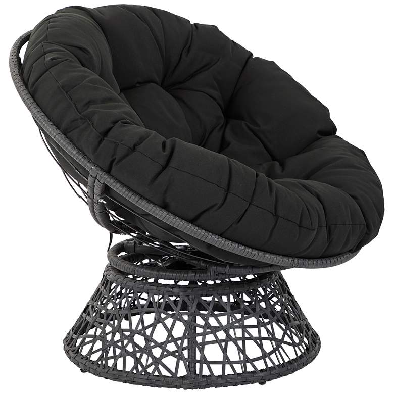 Image 3 Papasan Black Wicker Swivel Tufted Occasional Chair more views