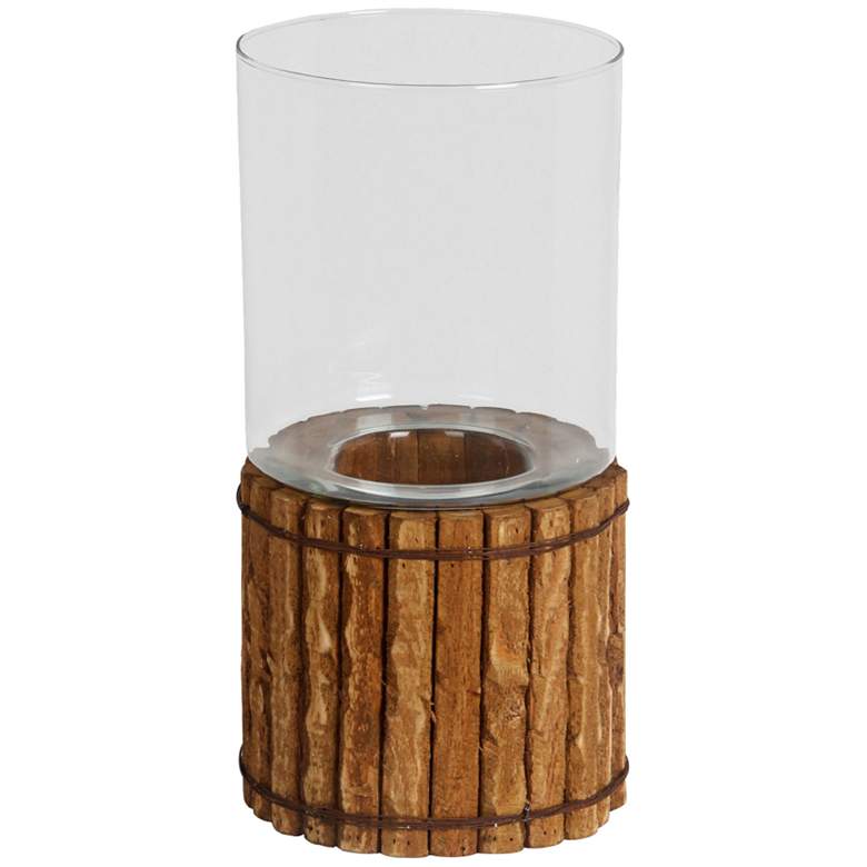 Image 1 Papasay 15 1/2 inch High Pine Wood Rustic Candle Holder