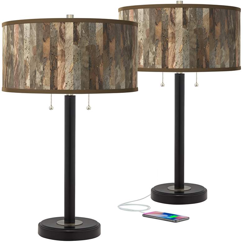 Image 1 Paper Bark Arturo Black Bronze USB Table Lamps Set of 2