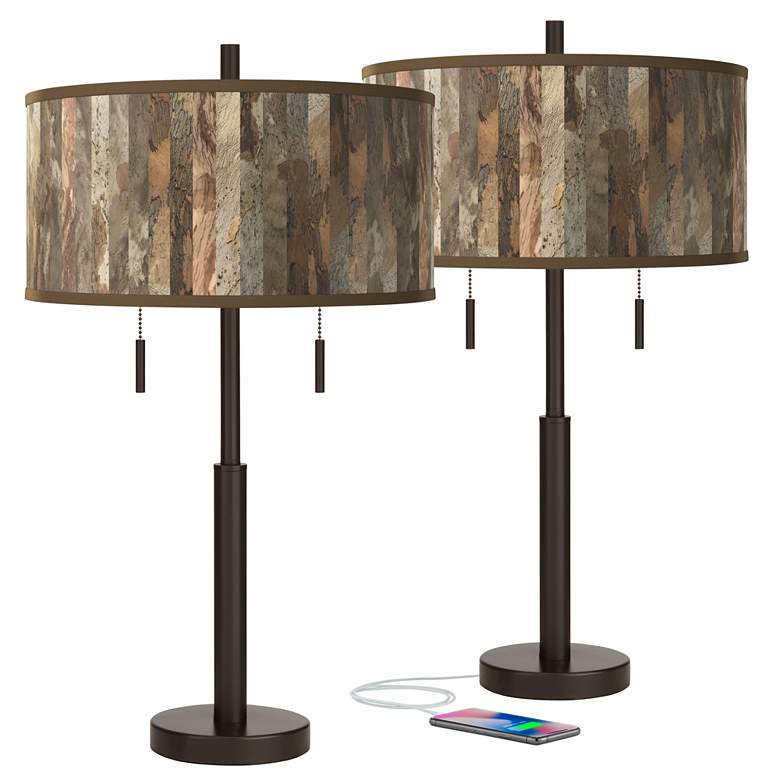 Image 1 Paper Bark Robbie Bronze USB Table Lamps Set of 2