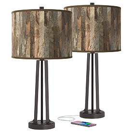 Image1 of Paper Bark Susan Dark Bronze USB Table Lamps Set of 2