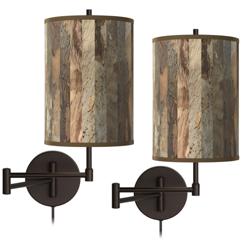 Paper Bark Tessa Bronze Swing Arm Wall Lamps Set of 2