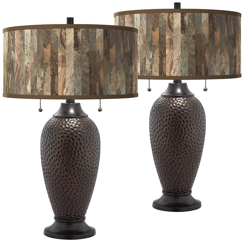 Image 1 Paper Bark Zoey Hammered Oil-Rubbed Bronze Table Lamps Set of 2