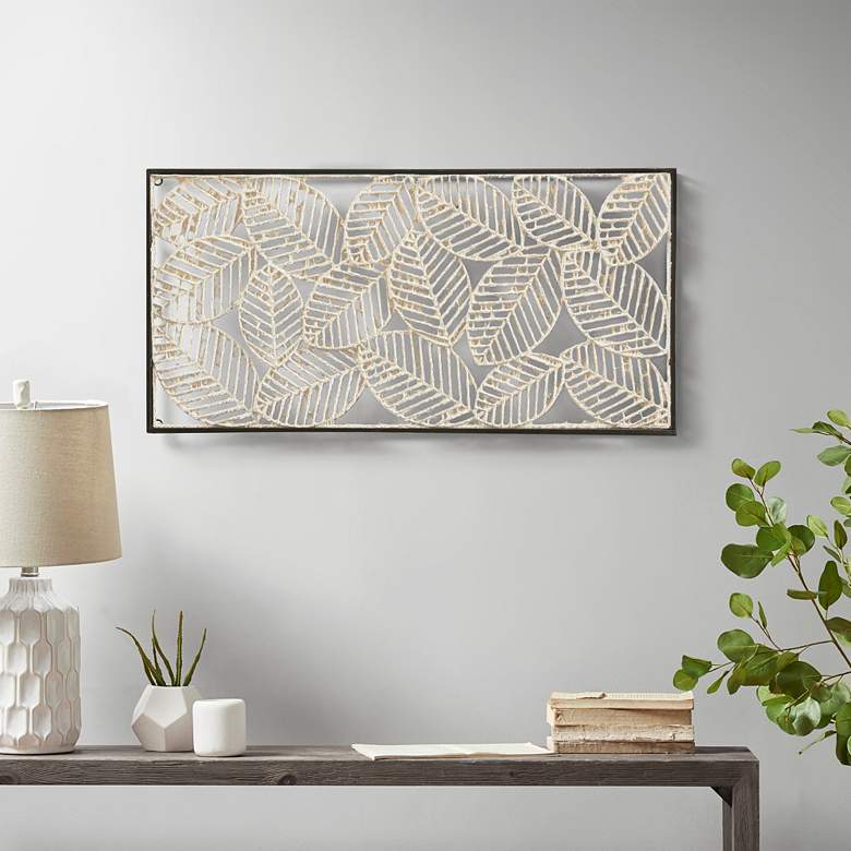 Paper Cloaked Leaves 32&quot; Wide Framed Metal Wall Art