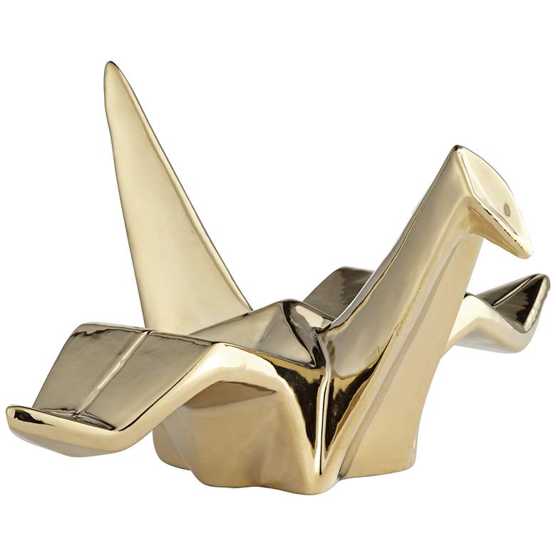 Image 1 Paper Crane Bird 9 1/2" Wide Gold Figurine