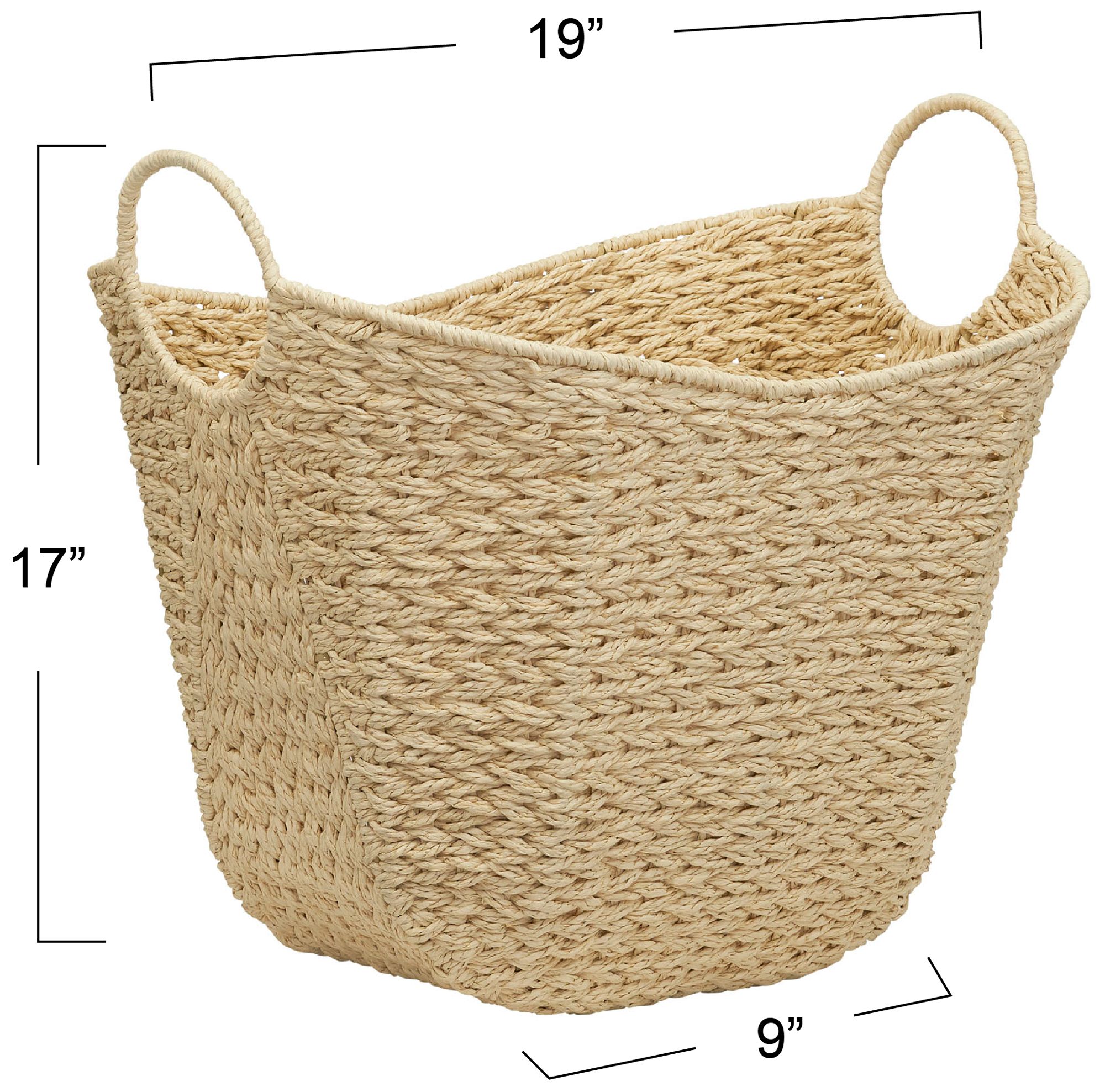 Image 3 Paper Rope Basket with Handles, Natural Woven Storage Basket more views