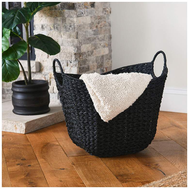 Image 1 Paper Rope Basket with Handles, Natural Woven Storage Basket