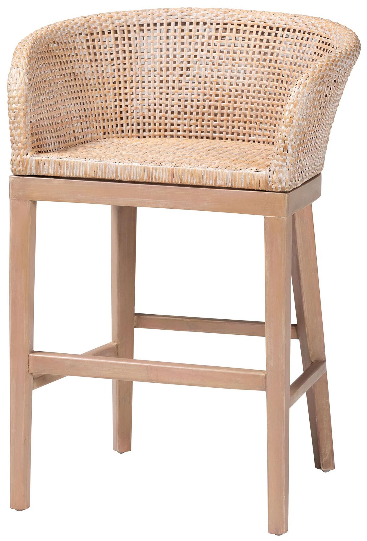 Image 2 Papua 24 1/2" Antique White-Washed Rattan Counter Stool