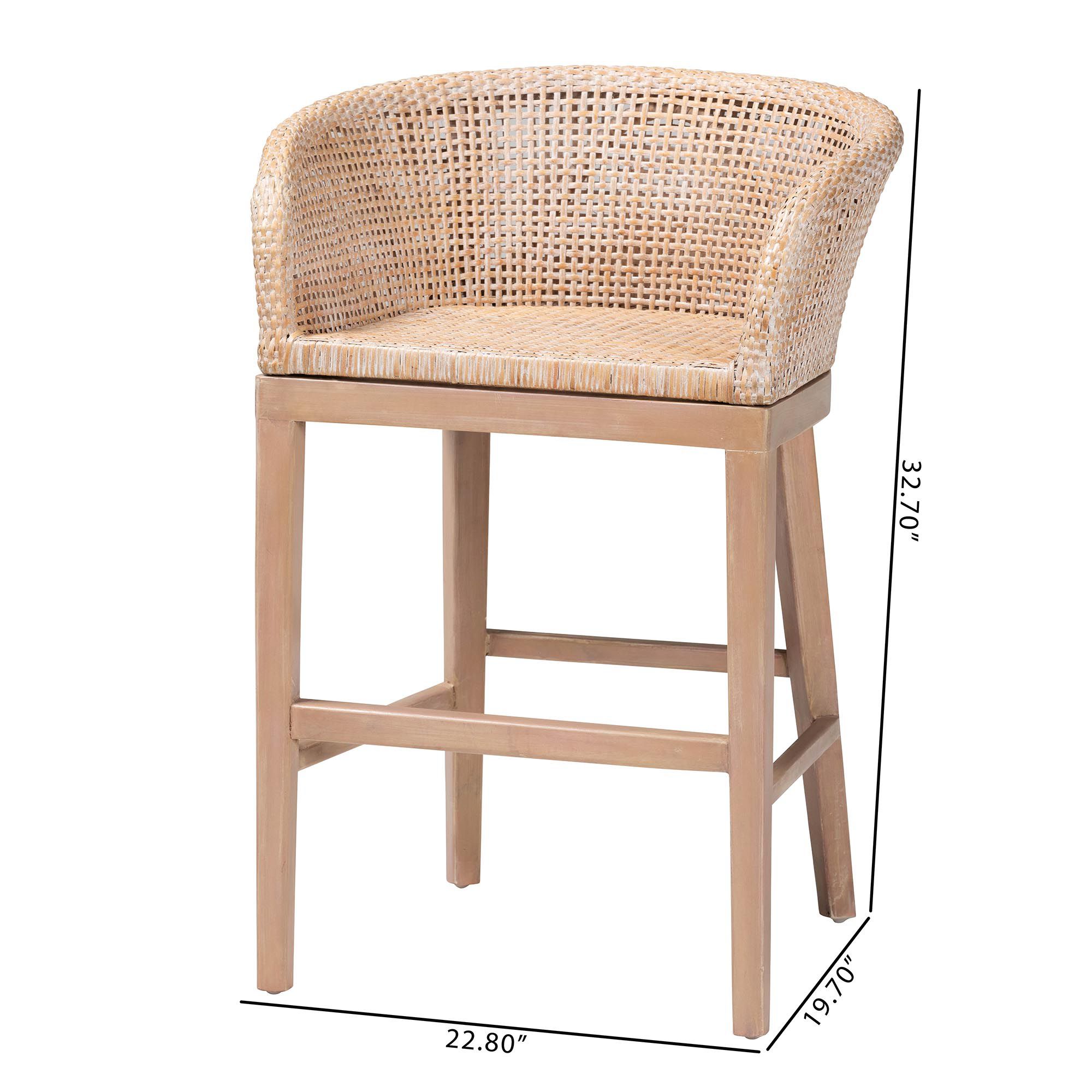 Papua 24 1/2" Antique White-Washed Rattan Counter Stool