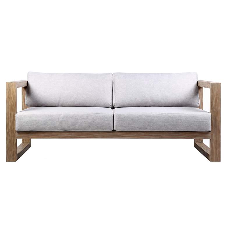 Image 1 Paradise Outdoor Light Eucalyptus Wood Sofa with Grey Cushions