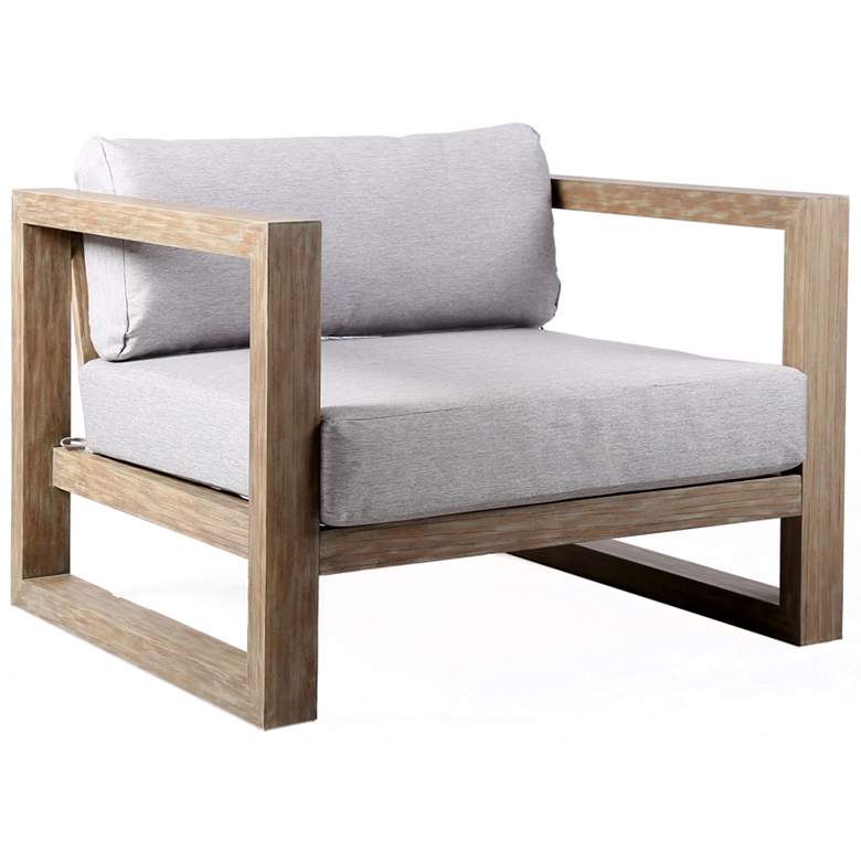 Image 1 Paradise Outdoor Lounge Chair with Grey Cushions in Light Eucalyptus Wood