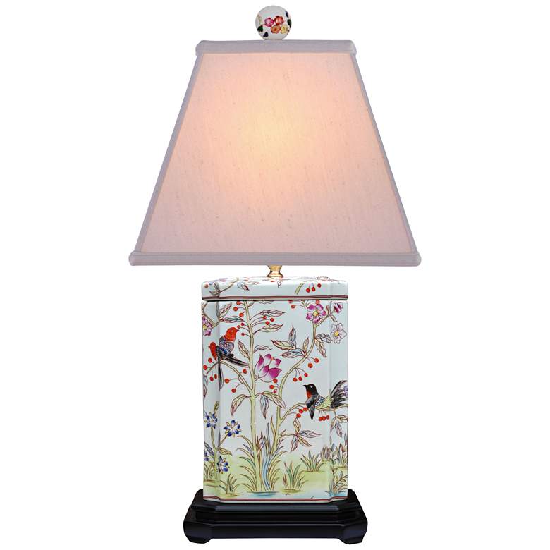 Image 1 Paradiso Song Bird Garden 25 inch Rectangular Porcelain Jar Table Lamp