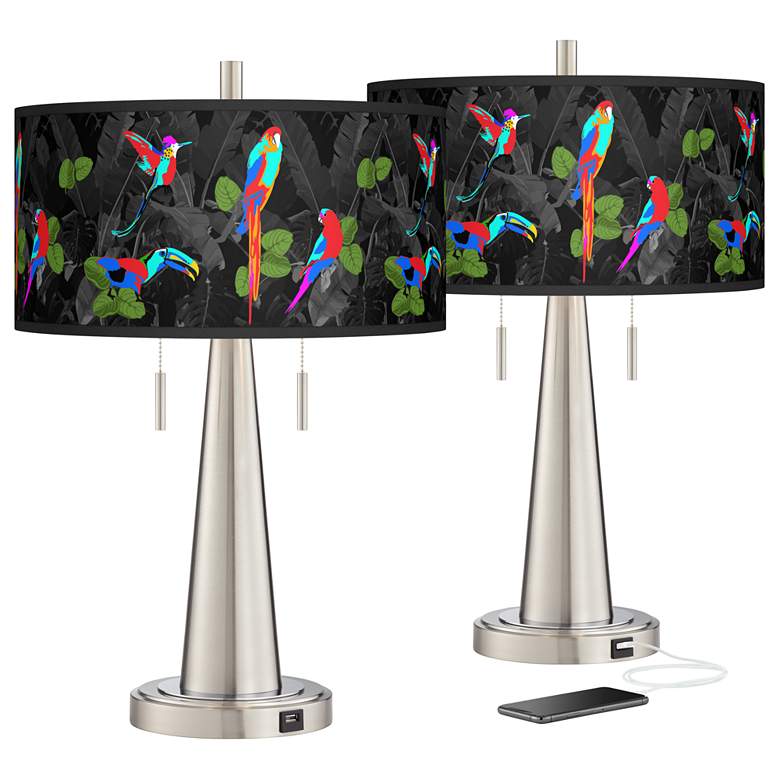 Image 1 Paradiso Vicki Brushed Nickel USB Table Lamps Set of 2