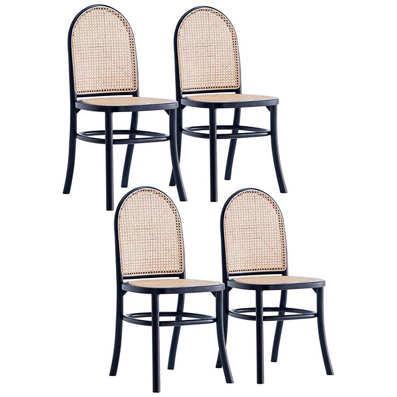 Image 1 Paragon Black Wood Natural Cane Dining Chairs Set of 4