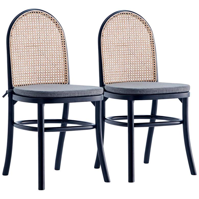 Image 1 Paragon Matte Black Wood and Cane Dining Chairs Set of 2