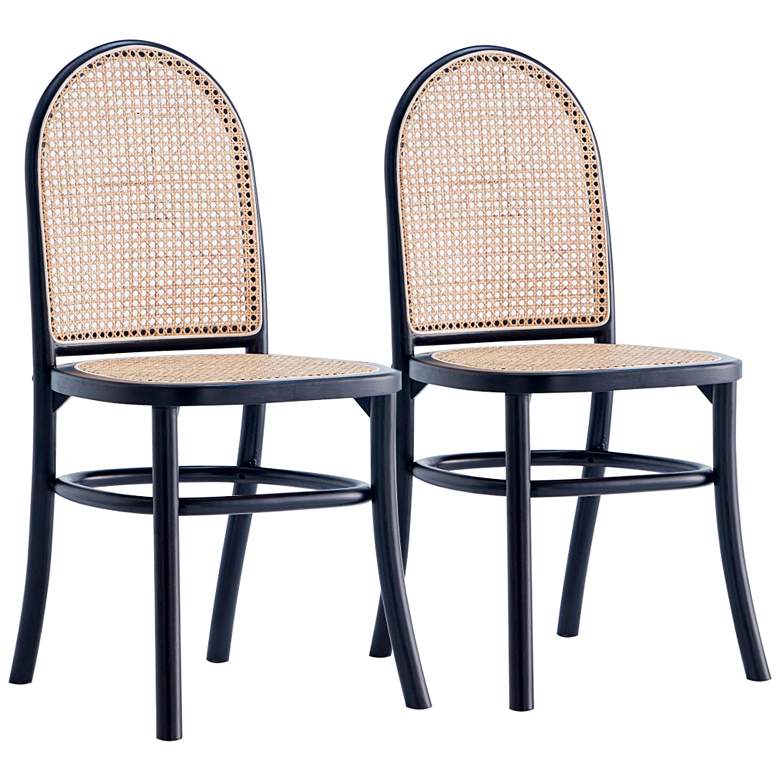 Image 2 Paragon Matte Black Wood Natural Cane Dining Chairs Set of 2