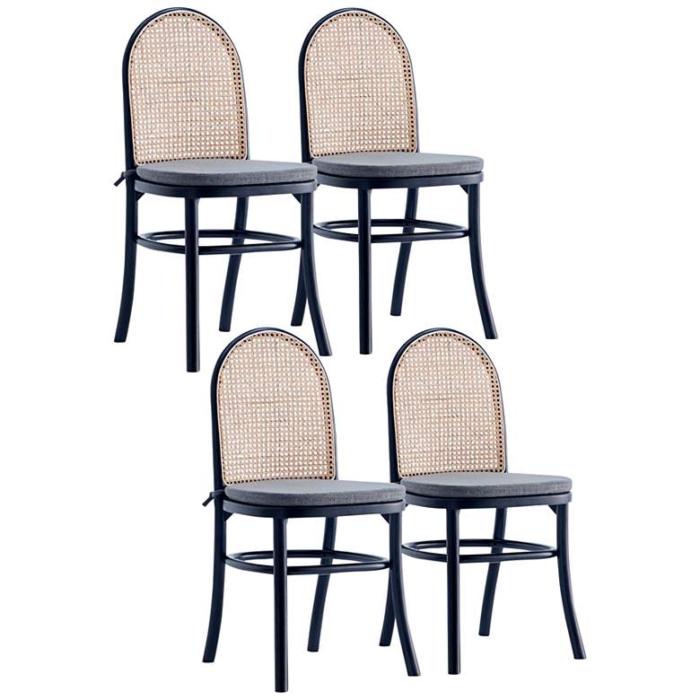 Image 2 Paragon Matte Black Wood Natural Cane Dining Chairs Set of 4