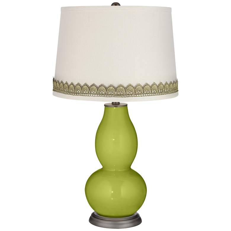 Image 1 Parakeet Double Gourd Table Lamp with Scallop Lace Trim