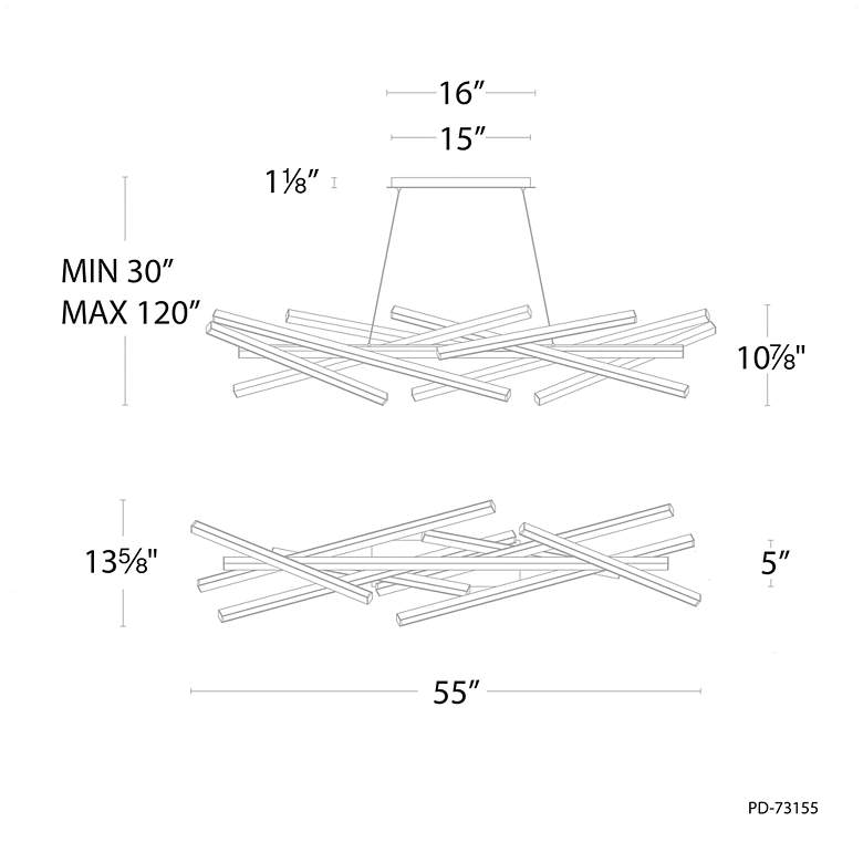 Image 4 Parallax 55 inch Wide Aged Brass LED Linear Pendant Light more views