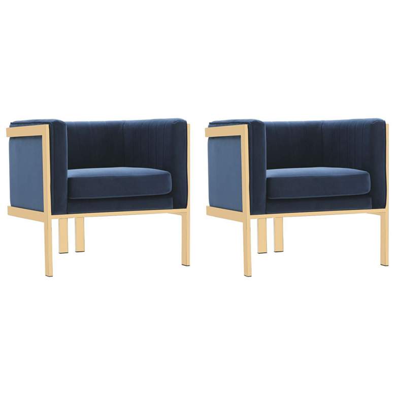 Image 1 Paramount Royal Blue and Polished Brass Velvet Accent Armchair (Set of 2)