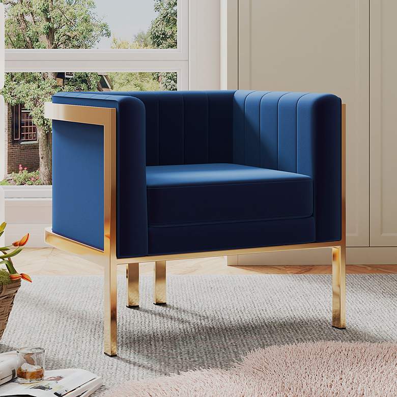 Image 1 Paramount Royal Blue Velvet Fabric Accent Armchair
